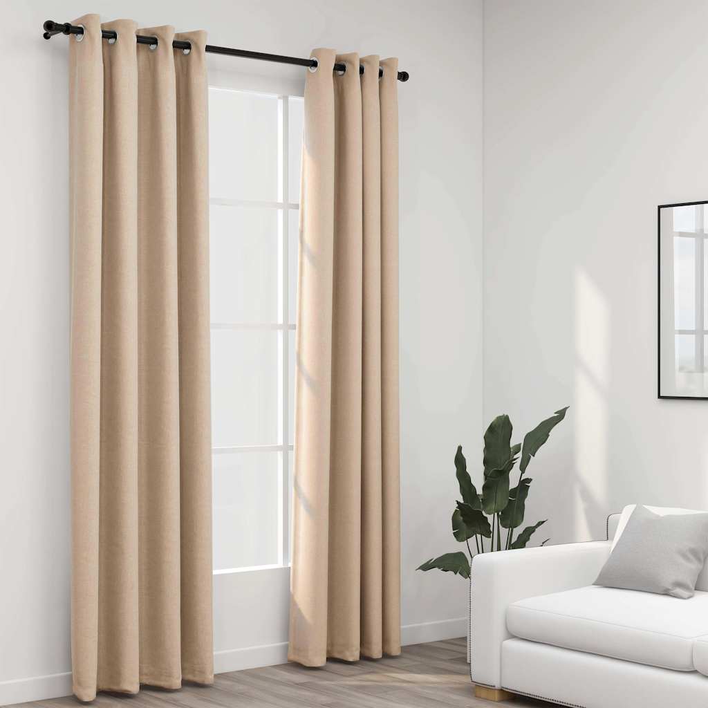 vidaXL Pellavamaiset pimennysverhot renkailla 2 kpl beige 140x225 cm