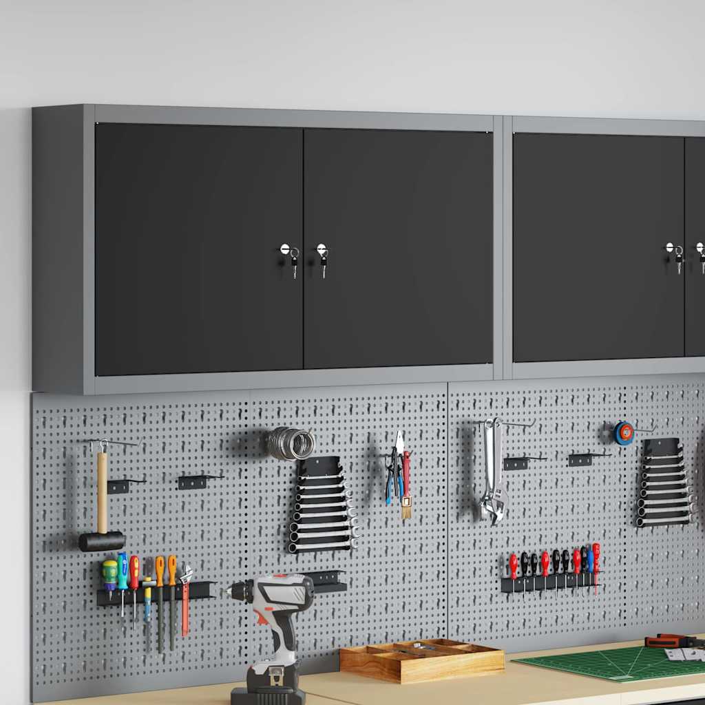 vidaXL Työkalukaappi hyllyllä Mustat ja harmaa 100 x 20 x 55 cm